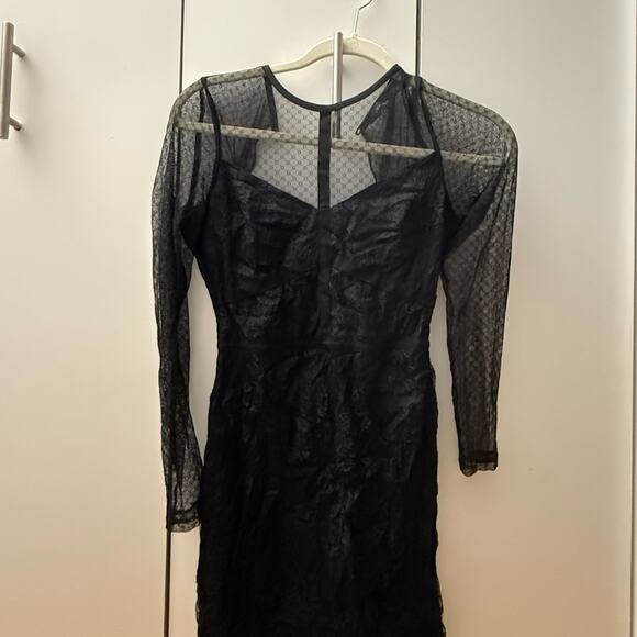 New Look black lace sheer sleeve mini dress - Picture 1 of 3